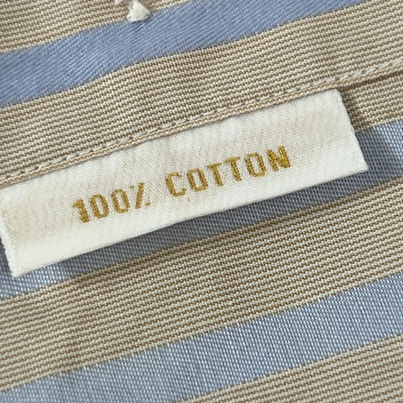 Brioni Shirt Mens 16 Blue Tan Stripe Dress Long Sleeve 100% Cotton Spread Collar - Picture 6 of 16